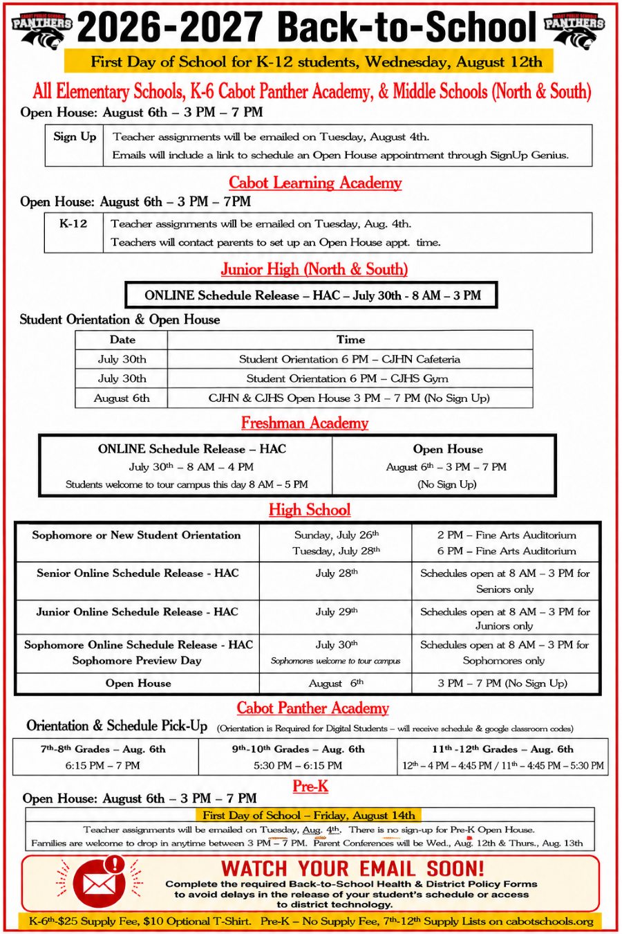 Back to School Schedule
